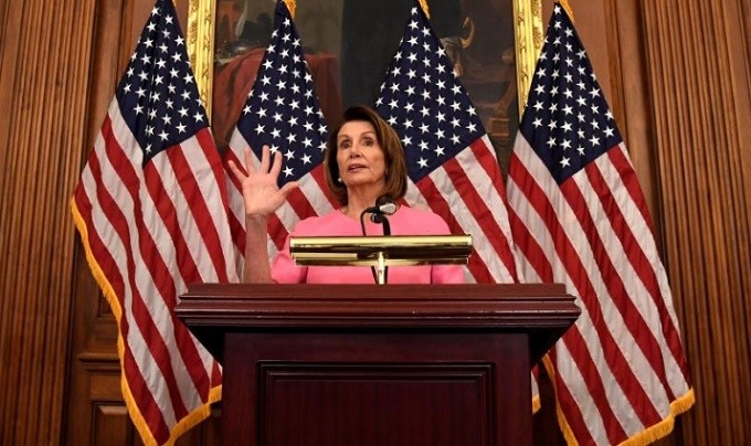 House Minority Leader Nancy Pelosi (D-CA) makes remarks a day after the Midterm Elections, in which the Senate Republicans retained their majority as the House saw Democrats sweep into control, and a possible return as Speaker for Pelosi, on Capitol Hill in Washington, US, November 7, 2018. (Reuters)