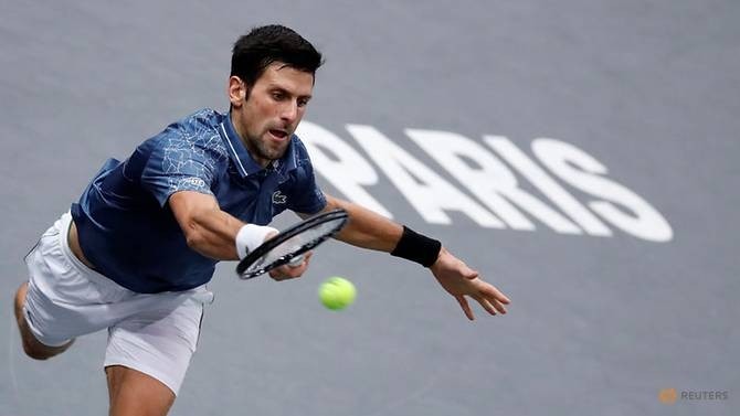 Serbia's Novak Djokovic in action during the Paris Masters final against Russia's Karen Khachanov. (Reuters)