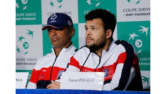 France captain Yannick Noah with Jo-Wilfried Tsonga during the draw press conference ahead of the Davis Cup Final with Croatia - Stade Pierre Mauroy, Lille, France - November 22, 2018. (Photo: Reuters)