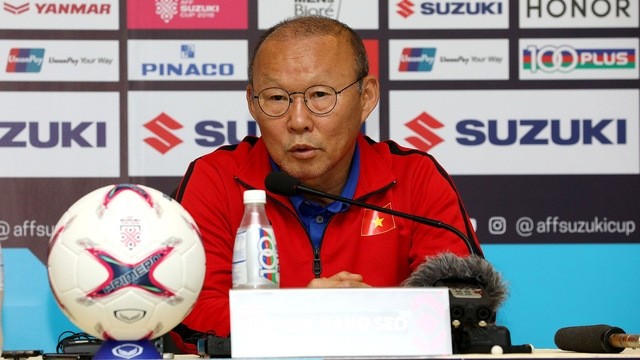 Vietnam coach Park Hang-seo addresses the press conference in Hanoi on November 23.