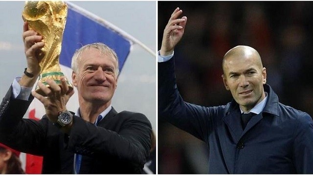 Didier Deschamps (L) was crowned best coach and Zinedine Zidane best club coach for 2018 by the IFFHS on Friday.