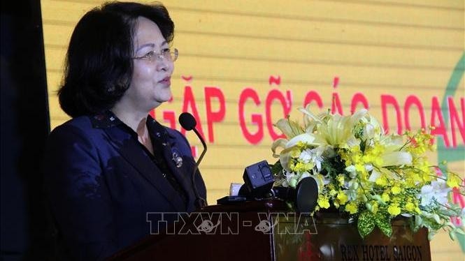 Vice President Dang Thi Ngoc Thinh, Chairwoman of the National Fund for Vietnamese Children, delivers her speech at the event. (Photo: VNA)