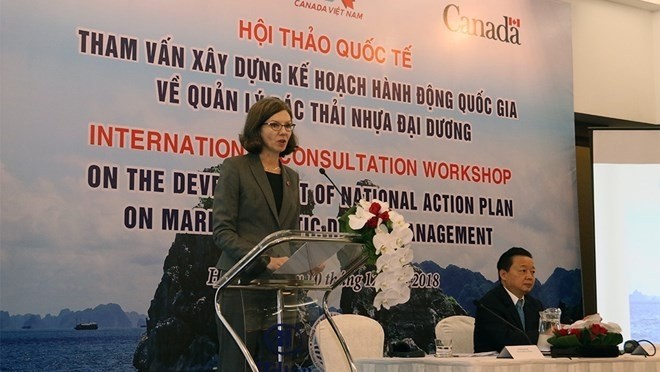 Canadian Ambassador to Vietnam Deborah Paul speaks at the workshop. (Photo: baotainguyenmoitruong.vn)