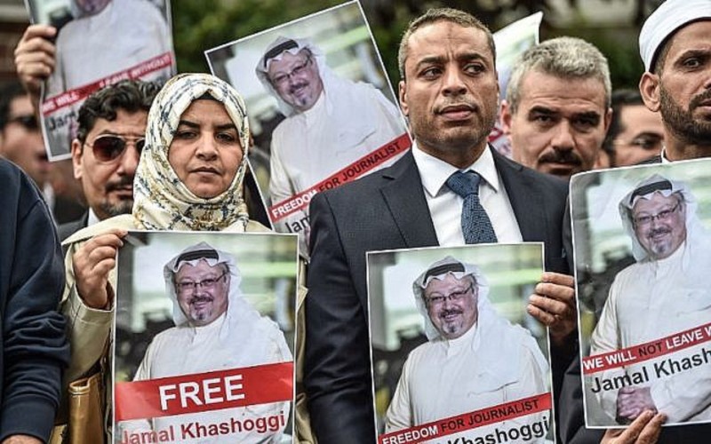 Protestors hold pictures of missing journalist Jamal Khashoggi during a demonstration in front of the Saudi Arabian consulate in Istanbul on October 8, 2018, in Istanbul. (Photo: AFP)