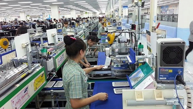 Vietnamese workers at a factory of Samsung Electronics Vietnam.