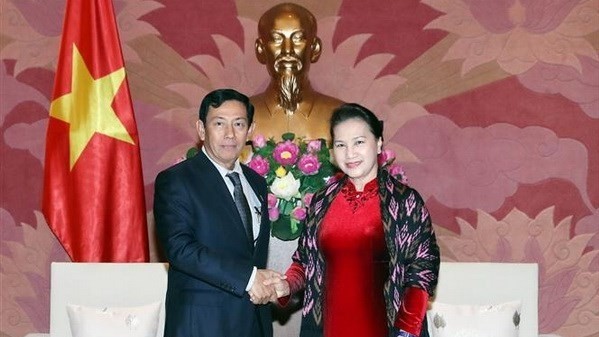National Assembly Chairwoman Nguyen Thi Kim Ngan and USDP Chairman U Than Htay (Photo: VNA)