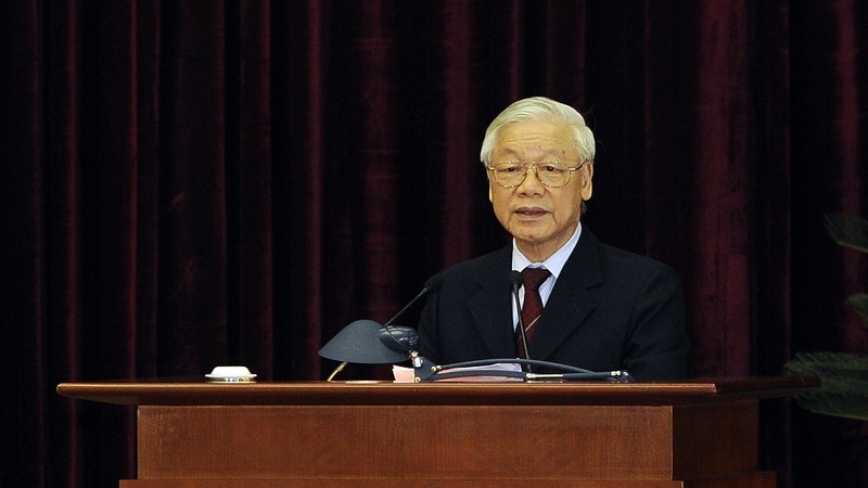 General Secretary and President Nguyen Phu Trong delivers the closing speech. (Photo: Duy Linh)