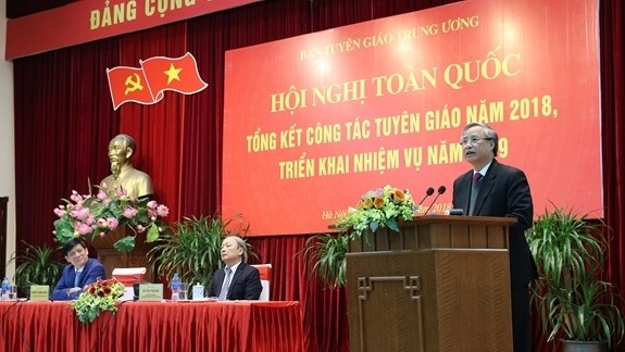 Politburo member and permanent member of Secretariat, Tran Quoc Vuong speaking at the conference (Photo: qdnd.vn)