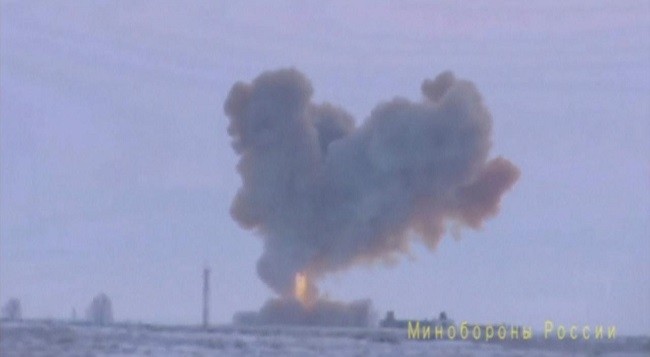 A still image taken from a video footage and released by Russia's Defence Ministry on December 26, 2018, shows a test launch of an Avangard new hypersonic missile in Orenburg Region. (Source: Ministry of Defence of the Russian Federation/Handout via Reuters TV).