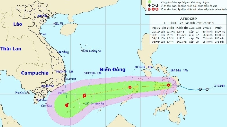 A tropical depression is forming and heading to the East Sea on December 29 afternoon. (Photo: nchmf.gov.vn)