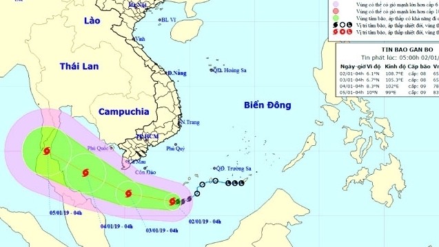 The projected location and direction of Pabuk, the first storm to hit Vietnam this year. (Photo: nchmf.gov.vn)