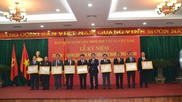 Deputy PM Vuong Dinh Hue presents awards to members of the VCA. 