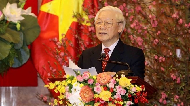 Party General Secretary and President Nguyen Phu Trong extends Tet greetings to the leaders of the Party, State and VFF and the whole Vietnamese people in and outside the country on February 1. (Photo: VNA)