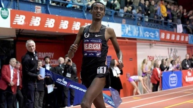 Yomif Kejelcha wins the Wanamaker Mile in 3:48.46 - 0.01 off the world record of 3:48.45 set by Hicham El Guerrouj in 1997 - during the 112th Millrose Games at The Armory, New York, USA, Feb 9, 2019. (Photo: USA TODAY Sports)