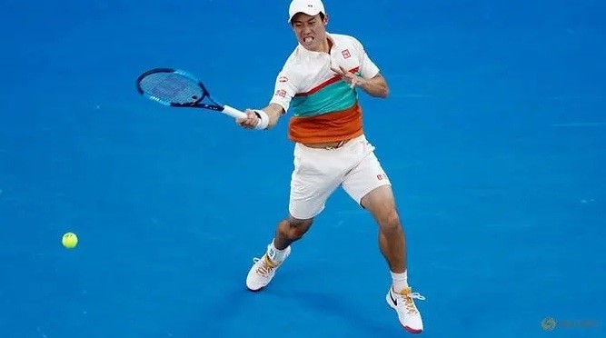 Japan's Kei Nishikori in action during the Australian Open quarterfinal match against Serbia's Novak Djokovic on January 23, 2019. (Reuters)