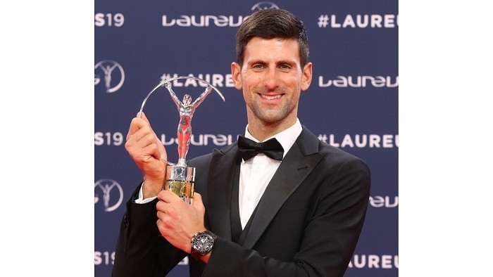 Novak Djokovic celebrates his fourth Laureus Award.