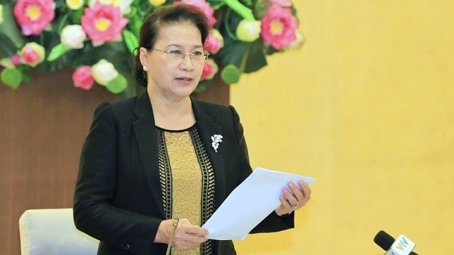 NA Chairwoman Nguyen Thi Kim Ngan speaks at the conference. (Photo: Dai Doan Ket)