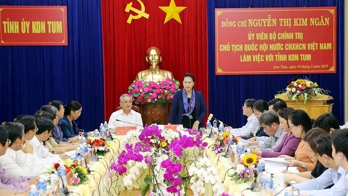 NA Chairwoman Nguyen Thi Kim Ngan speaks at the working session with Kon Tum's provincial leaders. (Photo: VNA)