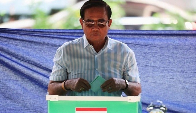 Thailand's Prime Minister Prayuth Chan-ocha casts his ballot to vote in the general election at a polling station in Bangkok, Thailand, March 24, 2019. (Reuters)