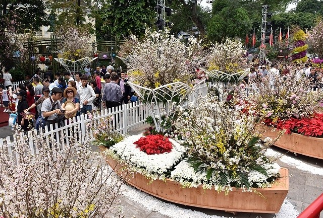 Visitors to the Japanese cherry blossom 2019, which opened in Hanoi on March 29. (Photo: NDO/Duy Linh)