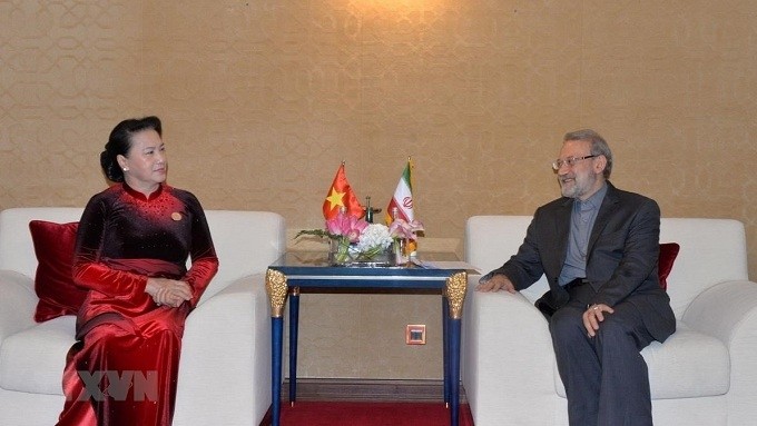 National Assembly Chairwoman Nguyen Thi Kim Ngan (left) and Speaker of the Iranian Parliament Ali Ardeshir Larijani. (Photo: VNA)