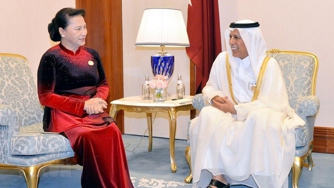 National Assembly Chairwoman Nguyen Thi Kim Ngan (left) and Speaker of the Advisory (Shura) Council of the State of Qatar Ahmed bin Abdullah bin Zaid al-Mahmoud. (Photo: VNA)
