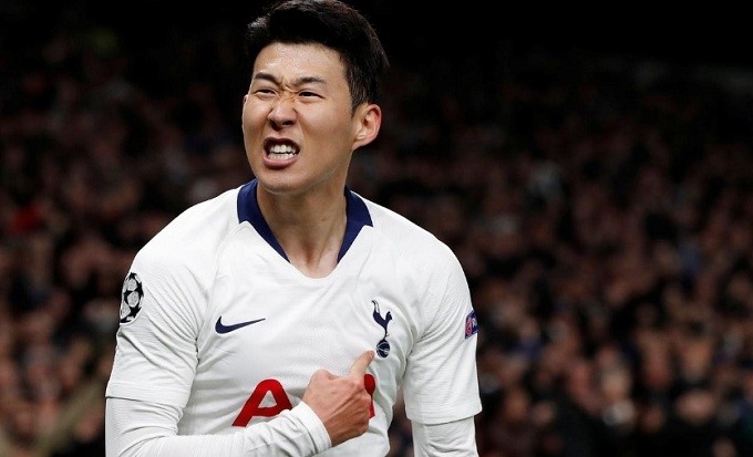 Tottenham's Son Heung-min celebrates scoring their first goal. (Reuters)