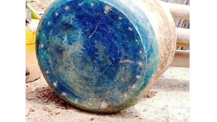 An ancient bronze drum recently found in Ta Thang village, Gia Phu commune, Bao Thang district, the northern mountainous province of Lao Cai. (Photo: NDO)