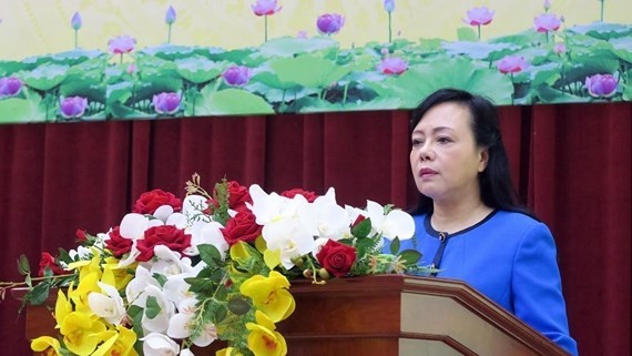 Health Minister Nguyen Thi Kim Tien speaks at the event. 