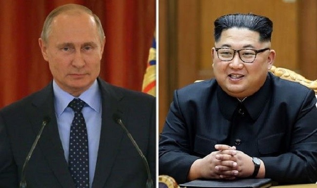 Russian President Vladimir Putin (L) and the DPRK Chairman Kim Jong Un.