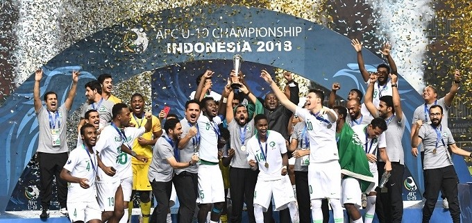 Saudi Arabia take the trophy at the 2018 AFC U-19 Championship in Indonesia. (Photo: AFC)
