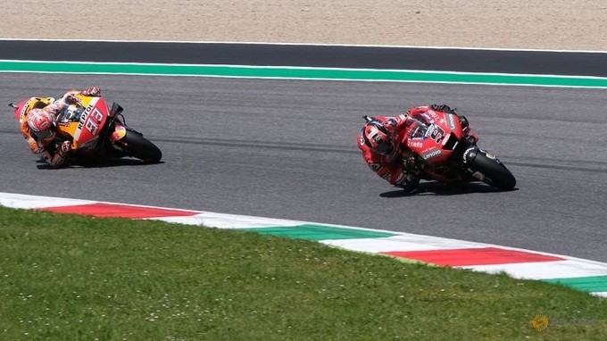 Ducati's Danilo Petrucci and Repsol Honda's Marc Marquez in action during the race - MotoGP - Italian Grand Prix - Mugello Circuit, Scarperia, Italy - June 2, 2019. (Reuters)