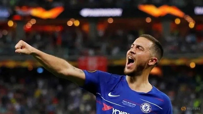 Europa League Final - Chelsea v Arsenal - Baku Olympic Stadium, Baku, Azerbaijan - May 29, 2019 Chelsea's Eden Hazard celebrates scoring their fourth goal. (Reuters)