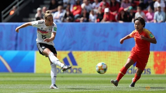 Women's World Cup - Group B - Germany v China - Roazhon Park, Rennes, France - June 8, 2019 Germany's Giulia Gwinn scores their first goal. (Reuters)