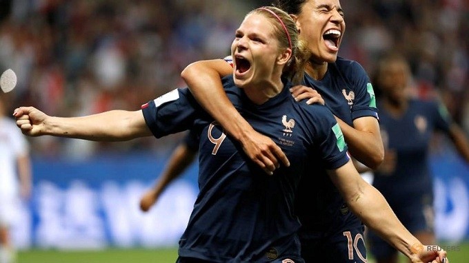 Women's World Cup - Group A - France v Norway - Allianz Riviera, Nice, France - June 12, 2019 France's Eugenie Le Sommer celebrates scoring their second goal with Amel Majri. (Reuters)