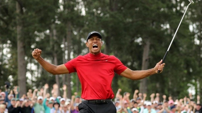 Golf - Masters - Augusta National Golf Club - Augusta, Georgia, U.S. - April 14, 2019 - Tiger Woods of the U.S. celebrates on the 18th hole after winning the 2019 Masters. (Reuters)