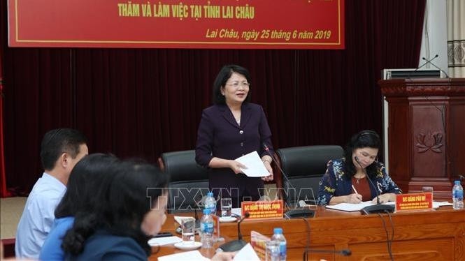 Vice President Dang Thi Ngoc Thinh speaking at the working session (Photo: VNA)