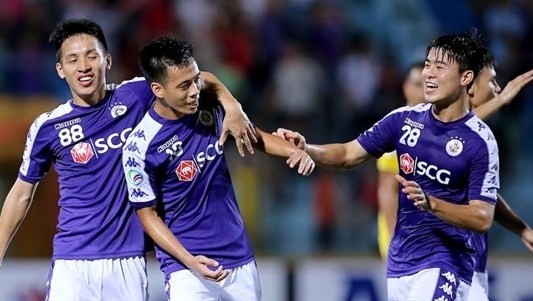 Hanoi FC celebrate beating Ceres Negros of the Philippines in the second leg of the AFC Cup’s ASEAN Zonal semi- finals. (Photo: the-afc.com)