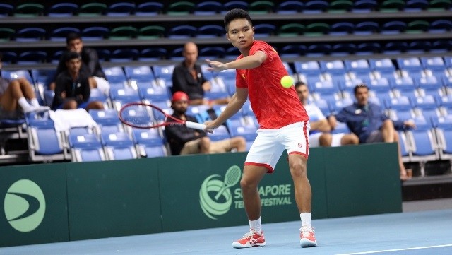 Trinh Linh Giang continues his impressive form to help Vietnam book an automatic promotion to Davis Cup - Asia/Oceania Group II in 2020. (Photo: Vietnam Tennis Federation)