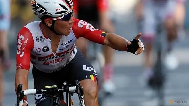 Cycling - Tour de France - The 167-km Stage 11 from Albi to Toulouse - July 17, 2019 - Lotto Soudal rider Caleb Ewan of Australia celebrates winning the stage. (Reuters)