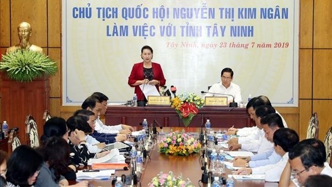 Chairwoman of the National Assembly Nguyen Thi Kim Ngan speaks at the working session. (Photo: VNA)