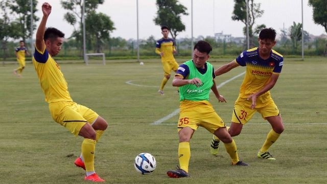 Vietnam U22 players at a training session during their second summon in July, PVF Youth Football Training Centre, Van Giang, Hung Yen province, July 22. (Photo: Vietnam Football Federation)
