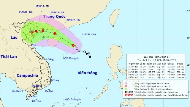 The location and movement direction of storm Wipha. (Photo: nchmf.gov.vn)