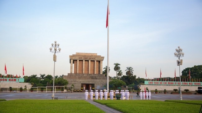 The flag raising ceremony at Ba Dinh Square in Hanoi