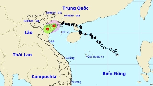 Location and direction of storm Wipha after weakening into to tropical depression on Saturday morning. (Photo: nchmf.gov.vn)