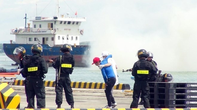 Maritime security protection and anti-terrorism drill held on August 2 in Chu Lai - Truong Hai in Nui Thanh district of Quang Nam province. (Photo: VNA)