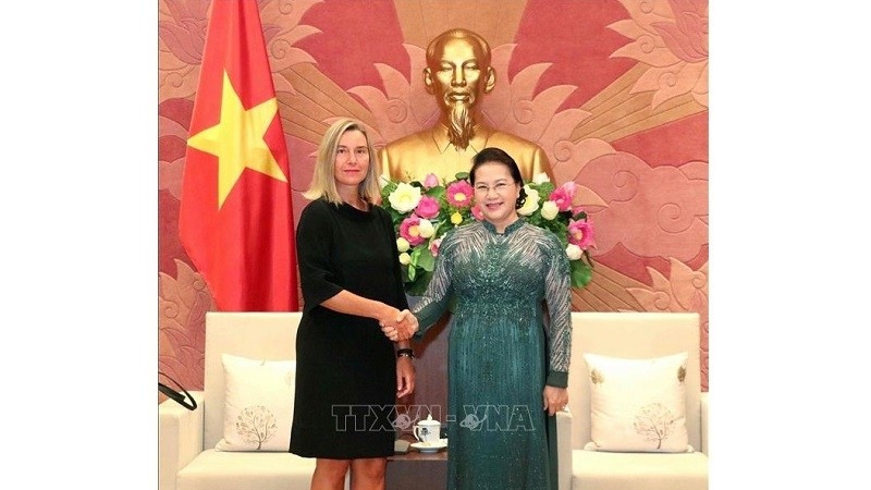 Vietnamese National Assembly Chairwoman Nguyen Thi Kim Ngan (R) receives High Representative of the European Union for Foreign Affairs and Security Policy and Vice-President of the European Commission, Federica Mogherini, in Hanoi on August 5, 2019. (Photo: VNA)