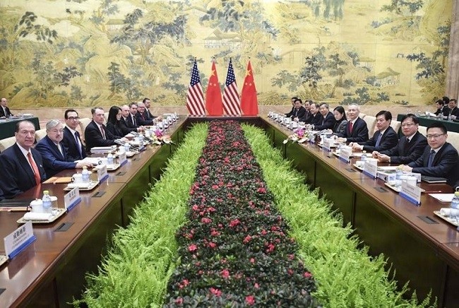 Chinese and US delegations during a new round of Sino-US economic and trade consultations in Beijing, Feb 14, 2019. (Photo: Xinhua)