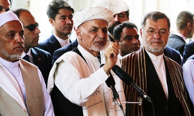 Afghan President Ashraf Ghani speaks after offering Eid al-Adha prayers at the presidential palace in Kabul on August 11. (Source: GulfToday.ae).