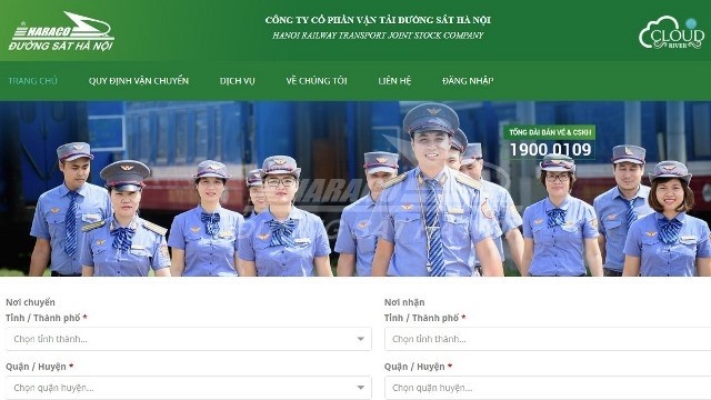 The interface of the new online shipping service run by the Hanoi Railway Transport JSC. (Screenshot capture)